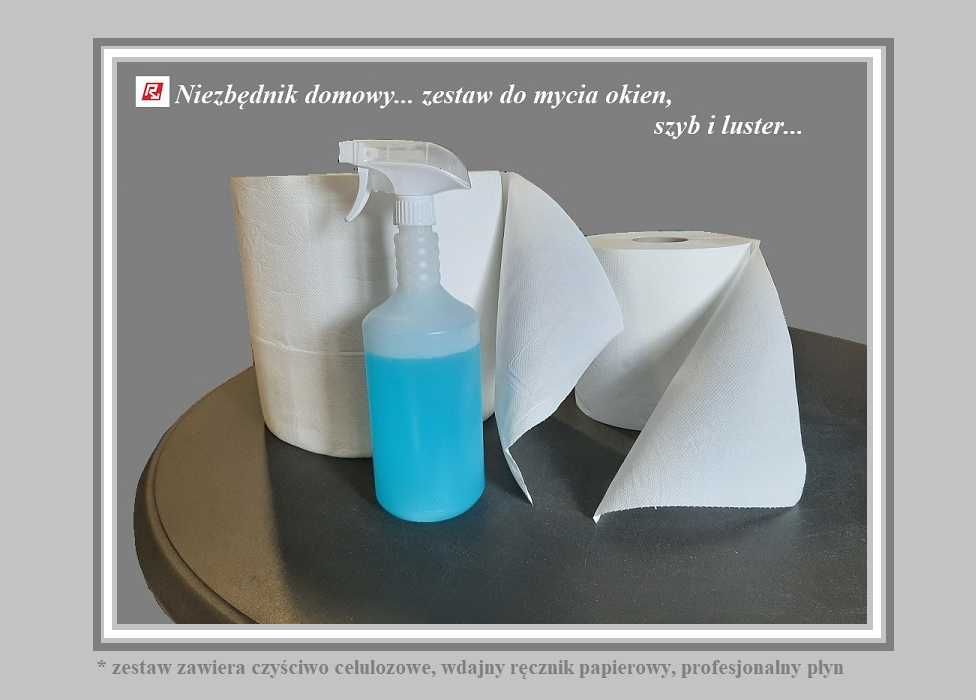 zestaw do czyszczenia okien ręcznik papierowy czyściwo płyn