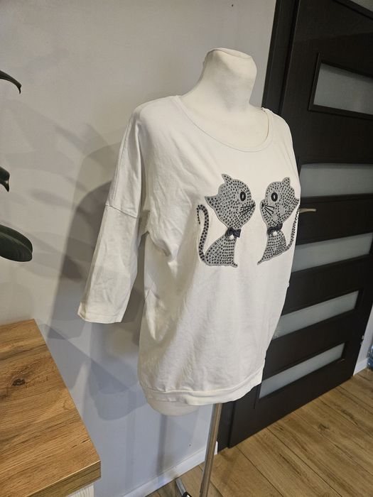 Bluzka biala bawełna xl koty kokardka