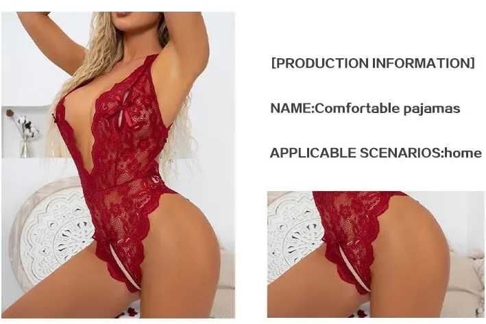 Damska seksowna koronkowa bielizna z wycięciami czerwona rozmiar XL