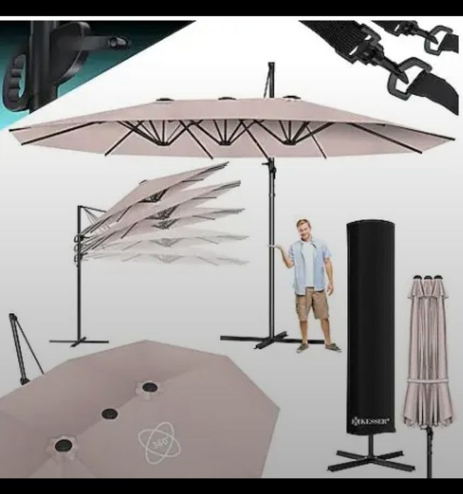 PODWÓJNY parasol 4,6 M X 2,7 M parasol  Z korbą i stojakiem  wodoodpor