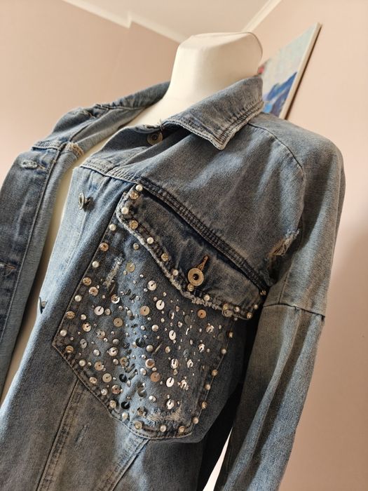 Kurtka jeansowa dżinsowa cekiny cyrkonie zdobienia  L XL XXL wiosenna