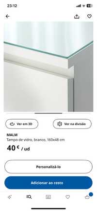 Tampo de vidro comoda Malm 160x48