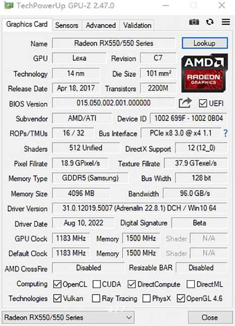 Видеокарта RX 550 4GB