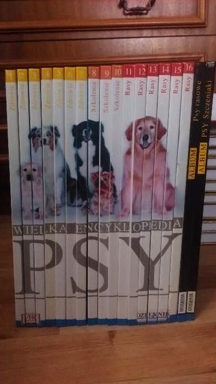 "Wielka Encyklopedia PSY" plus dwa albumy "Psy rasowe" i "Szczeniaki"
