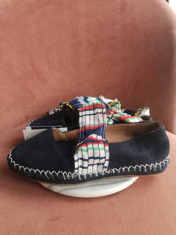 Zara skórzane granatowe espadryle chusta wiązanie r. 35 nowe