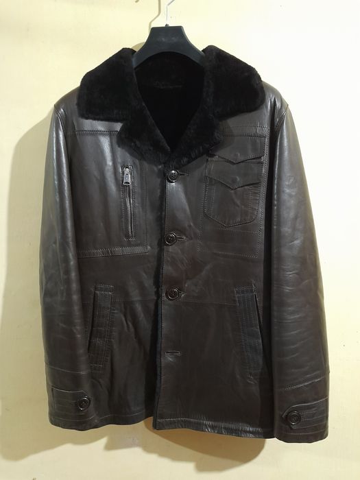 Чоловіча зимова шкіряна куртка дублянка Harmonia