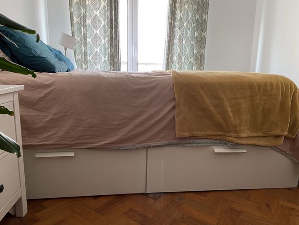 Estrutura cama com arrumação, branco, 140x200cm