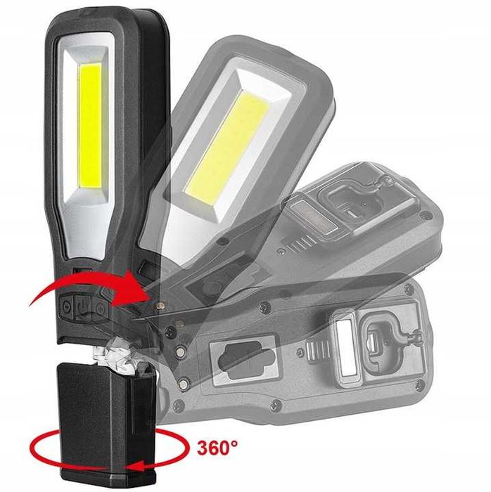 LAMPKA WARSZTATOWA Robocza LED COB Latarka Akumulatorowa Z Bazą Hak