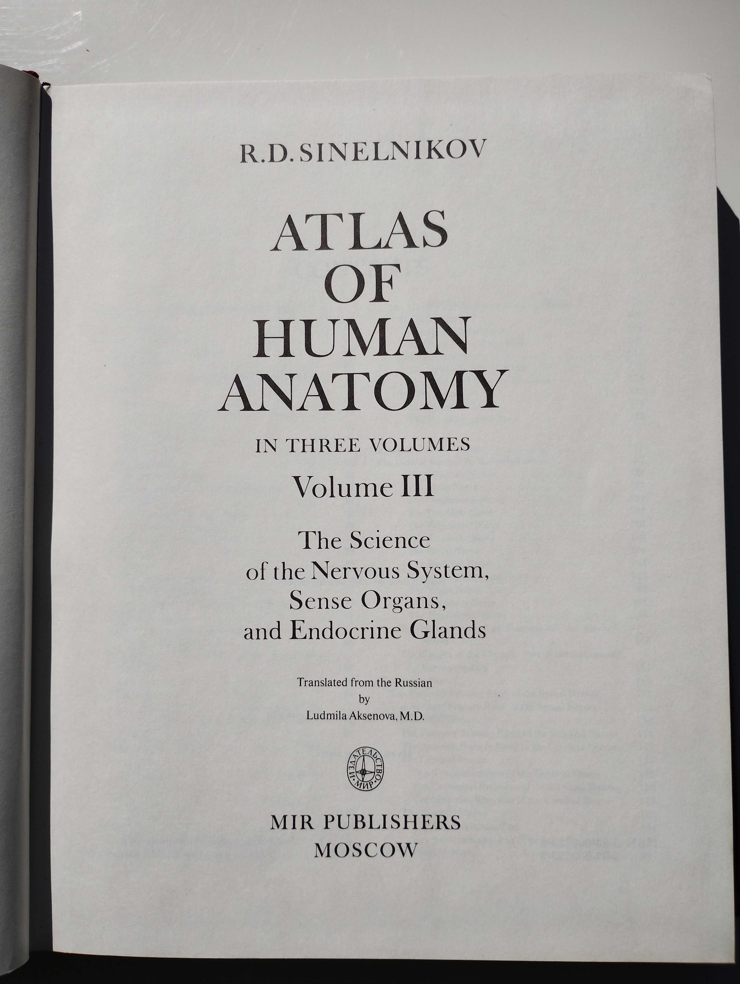 ATLAS OF HUMAN ANATOMY R.D.Sinelnikov komplet, 1, 2 i 3 tom