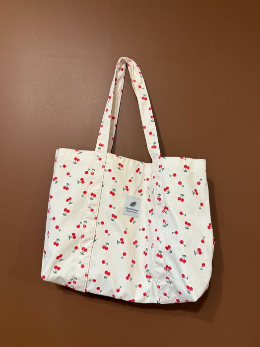 Torebka shopper biała w wisienki