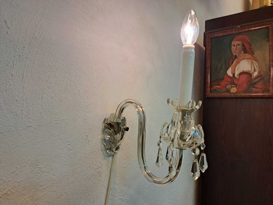 Kinkiet szklany kryształowy pojedynczy jednoramienny