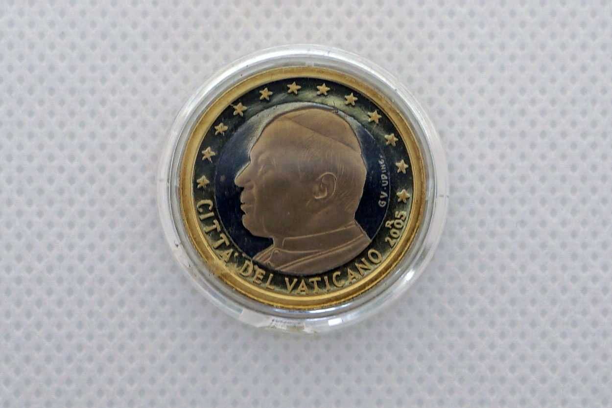Moeda de 1 Eur de 2005 do Vaticano Joao Paulo II em Proof