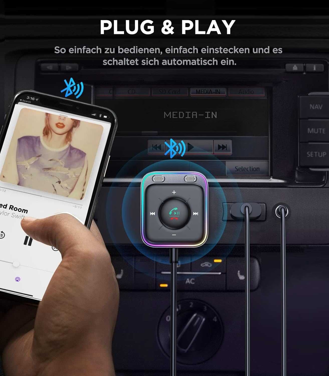 Aux Bluetooth adapter samochodowy z zestawem głośnomówiącym [2283]