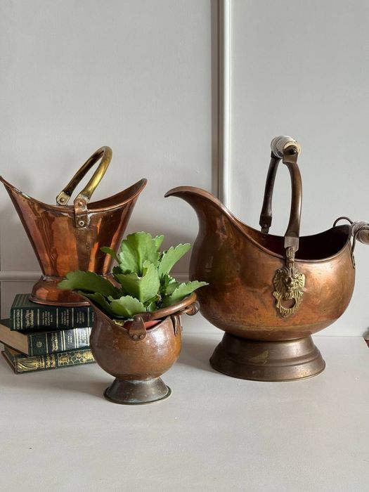 Мідне бронзове латунне кашпо лійка  порцелянове вінтаж латунь медь