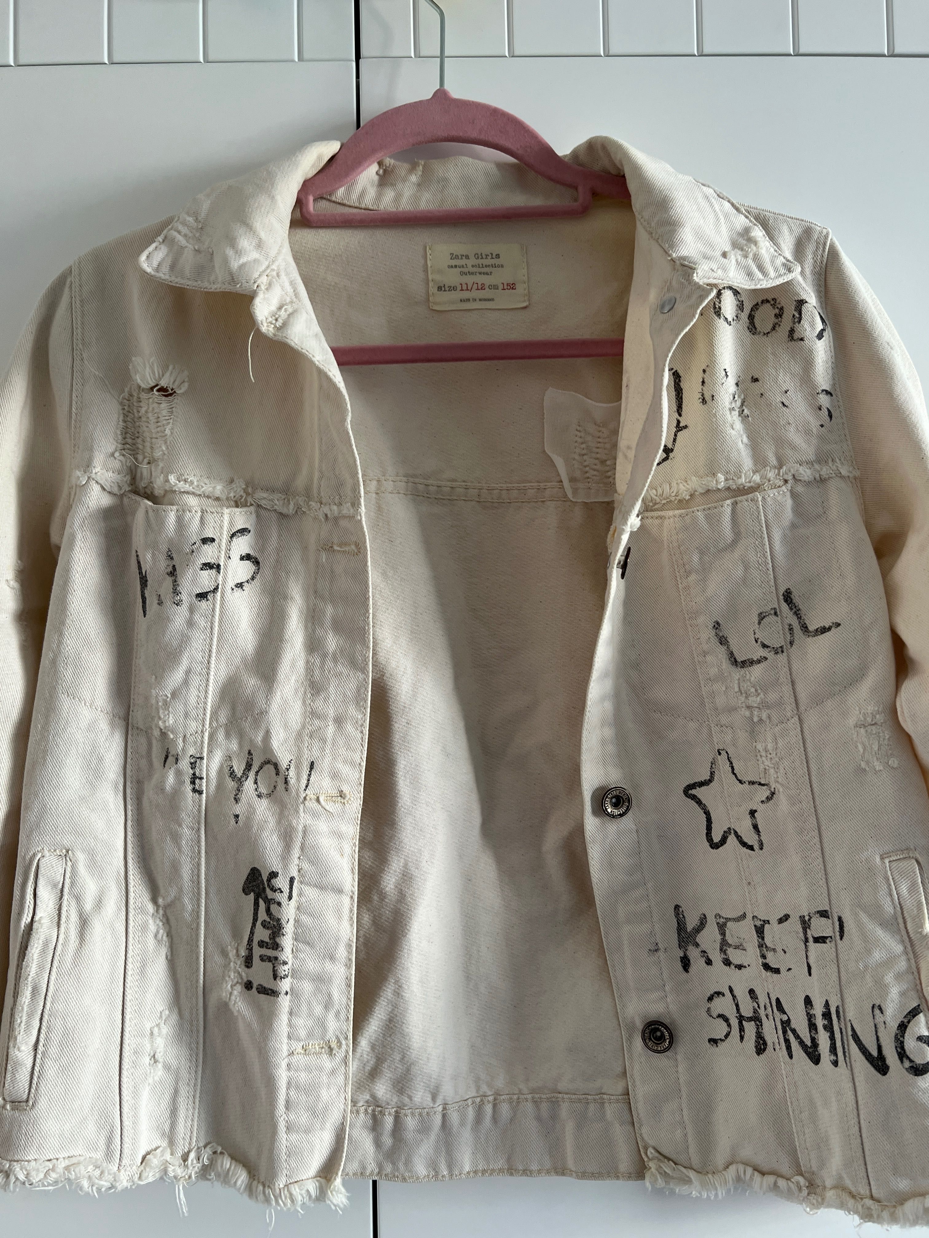 Zara Girls biała kurtka katana jeansowa 152