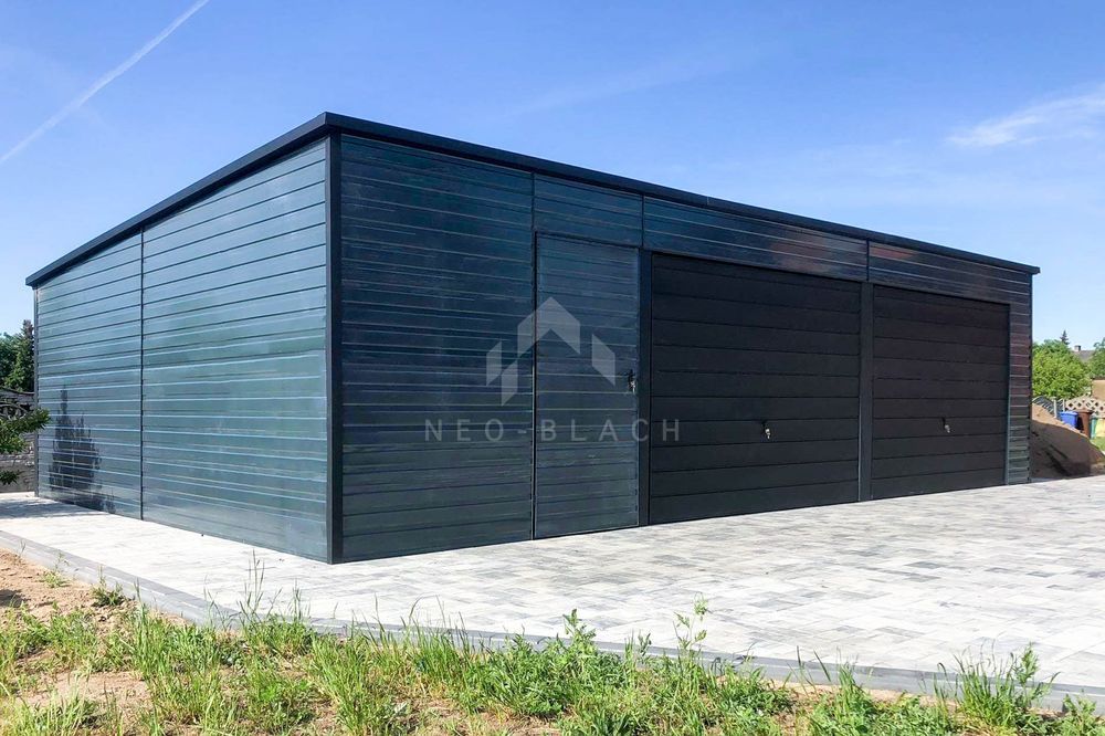 Garaz Blaszany 10X6M - 2X Brama - Drzwi - Antracyt Spad W Tył Nb97