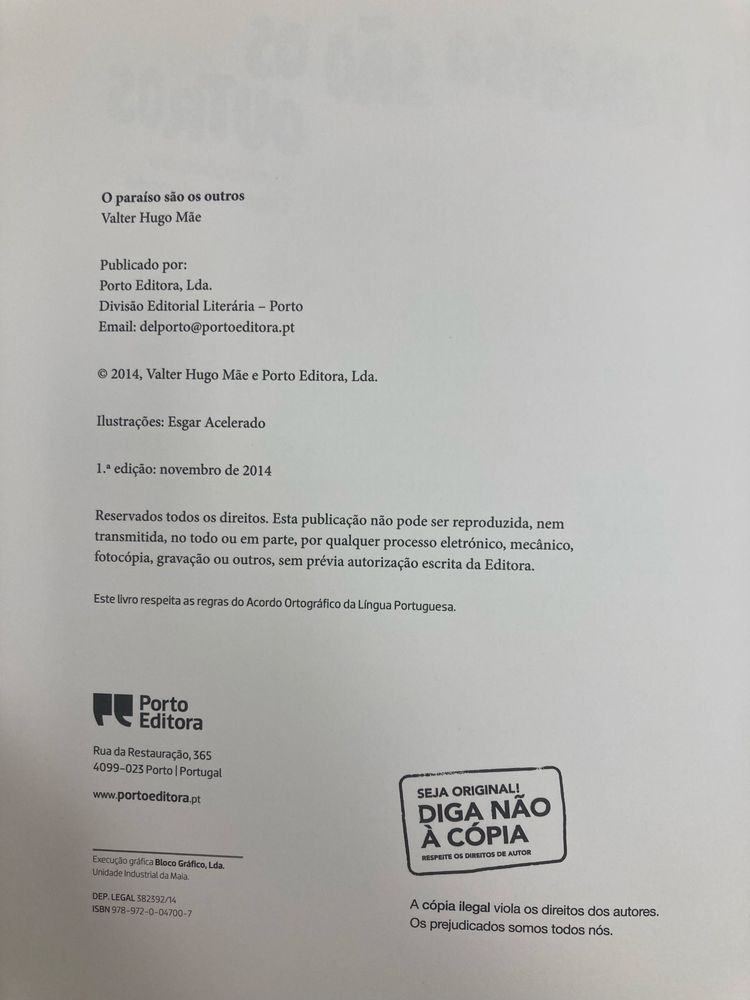 Livro O Paraíso são os Outros, de Valter Hugo Mãe