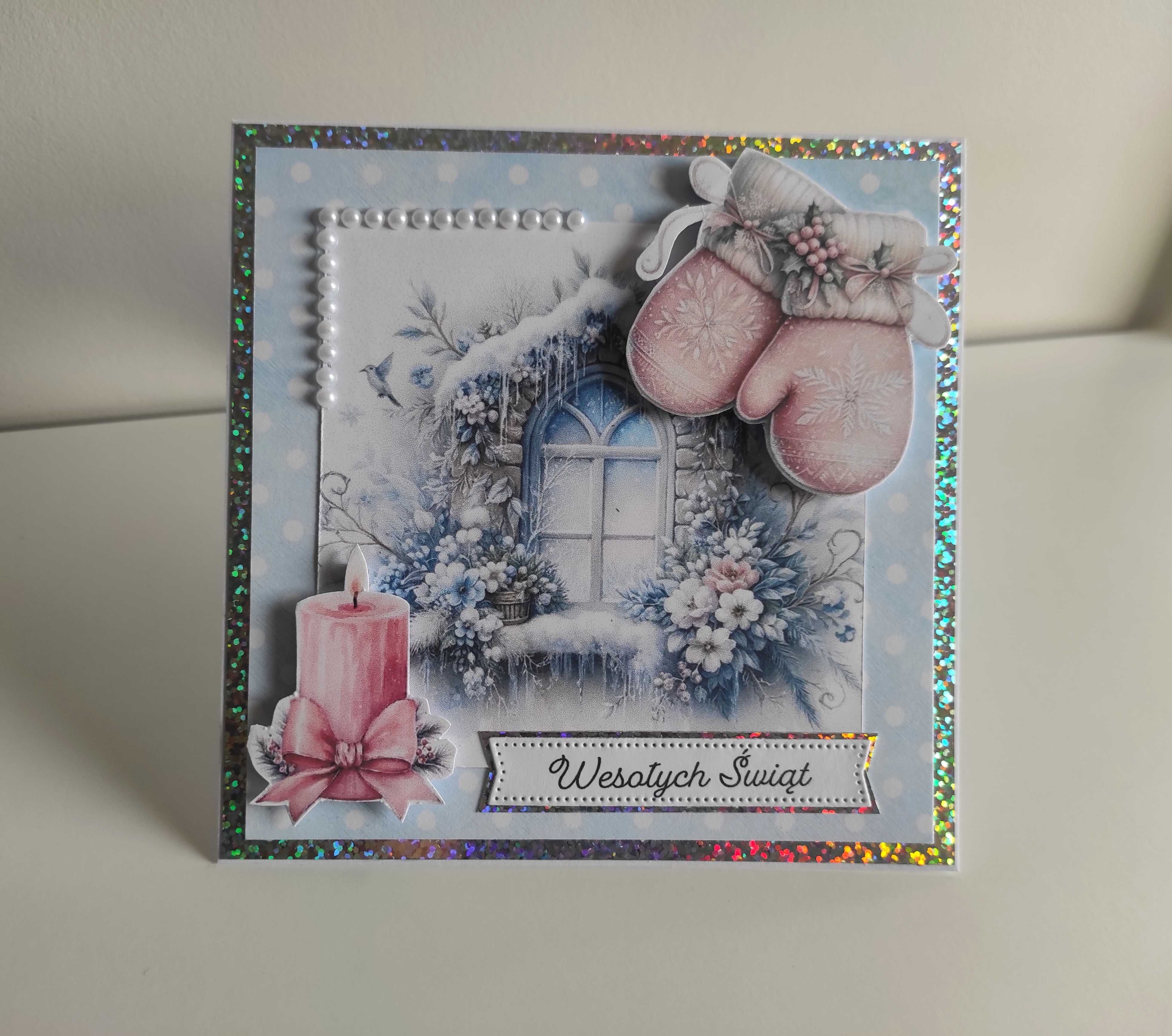 Kartka ręcznie robiona handmade świąteczna Boże Narodzenie zimowa