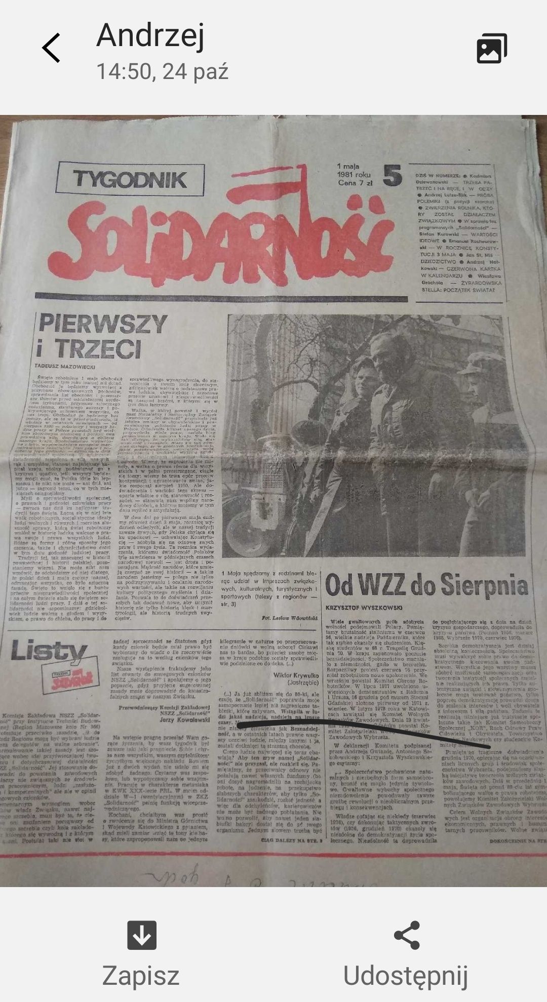 Stara gazeta Solidarność nr 5 z 1981 roku