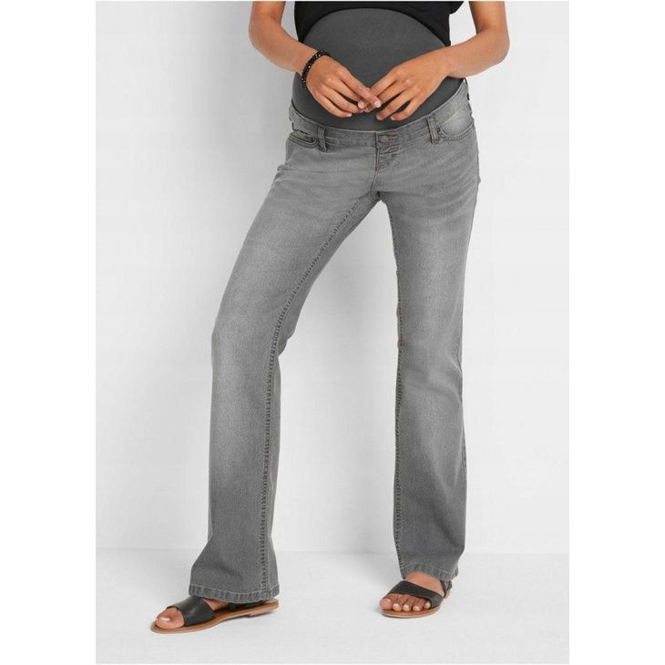 Bonprix Spodnie ciążowe szary denim bootcut jeansowe 38