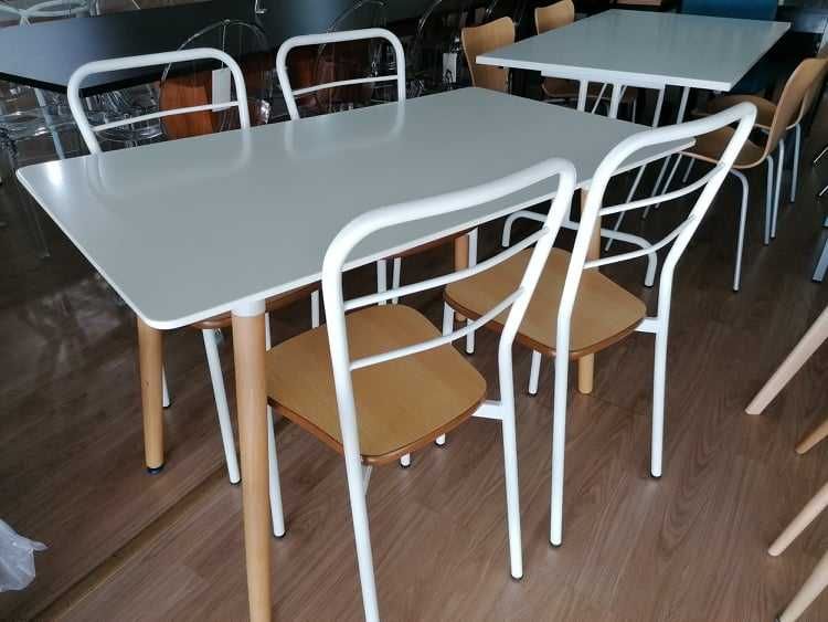 Mesa pés de madeira e tampo 120x70 lacado branco