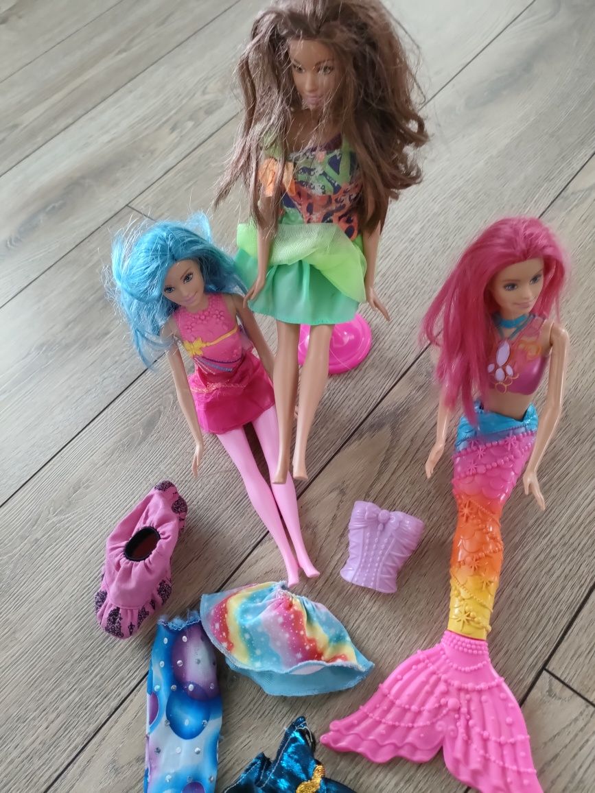 3 lalki Barbie syrenka księżniczka+ akcesoria