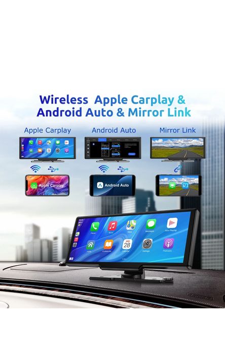4K Dash Cam Car Stereo Touch Screen Wireless Carplay & Android Auto+Re