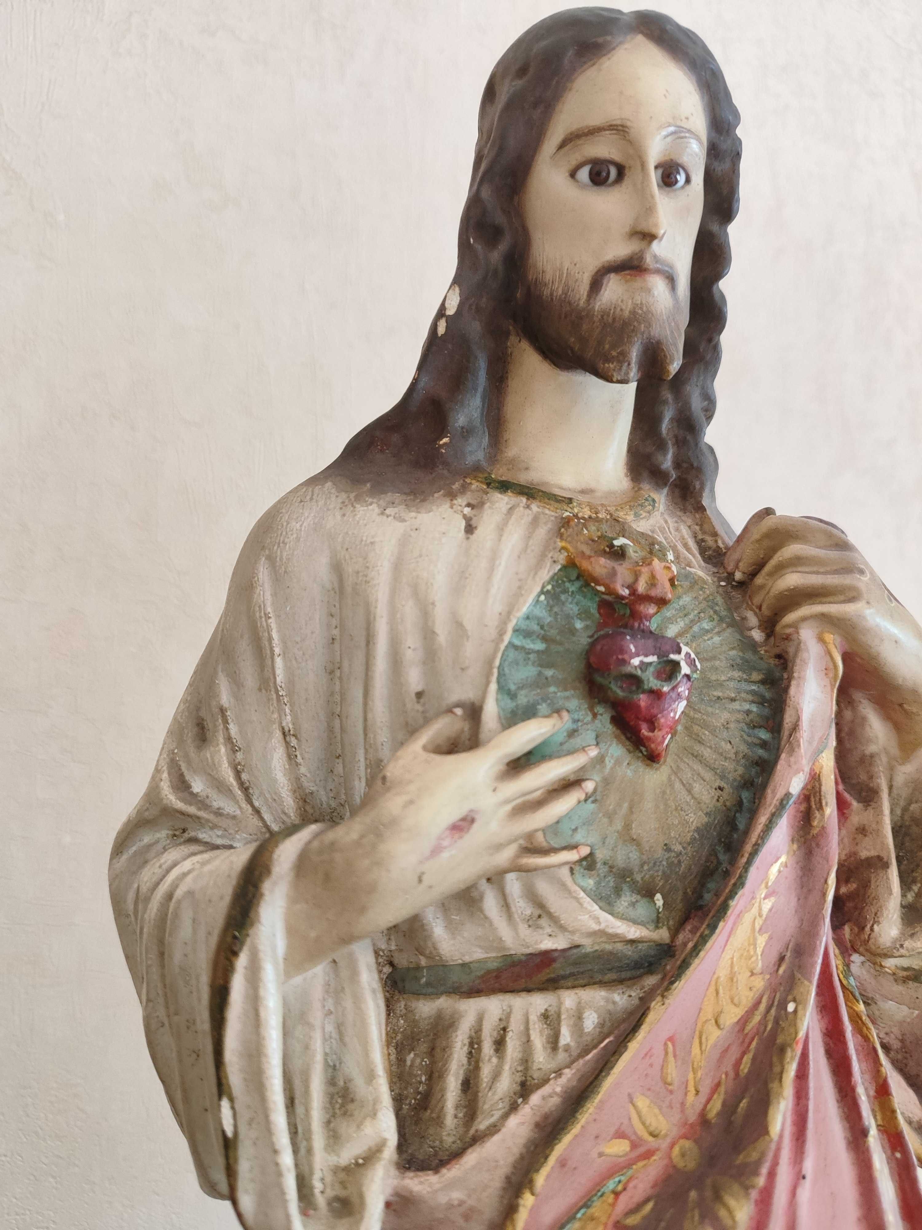 [+ DESCONTO] Arte Sacra_Estatueta Antiga do Sangrado Coração de Jesus