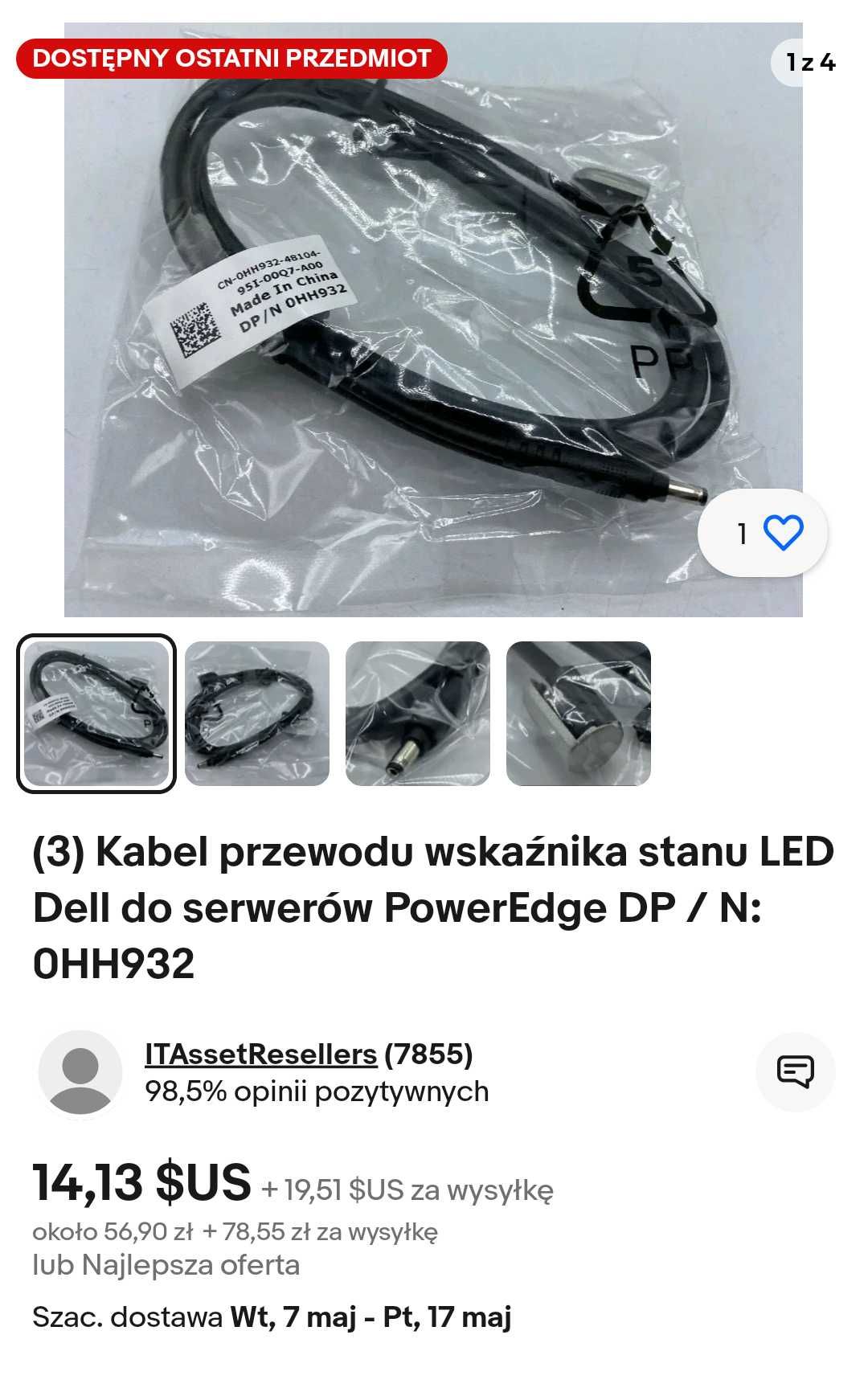 Kabel przewodu wskaźnika stanu LED Dell do serwerów  N: OHH932