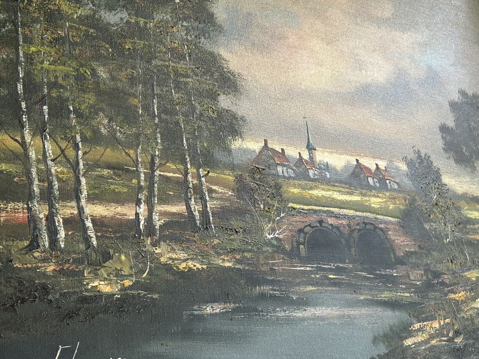 Pejzaż z mostem i miasteczkiem w oddali #9034 Stylowy Węgrów