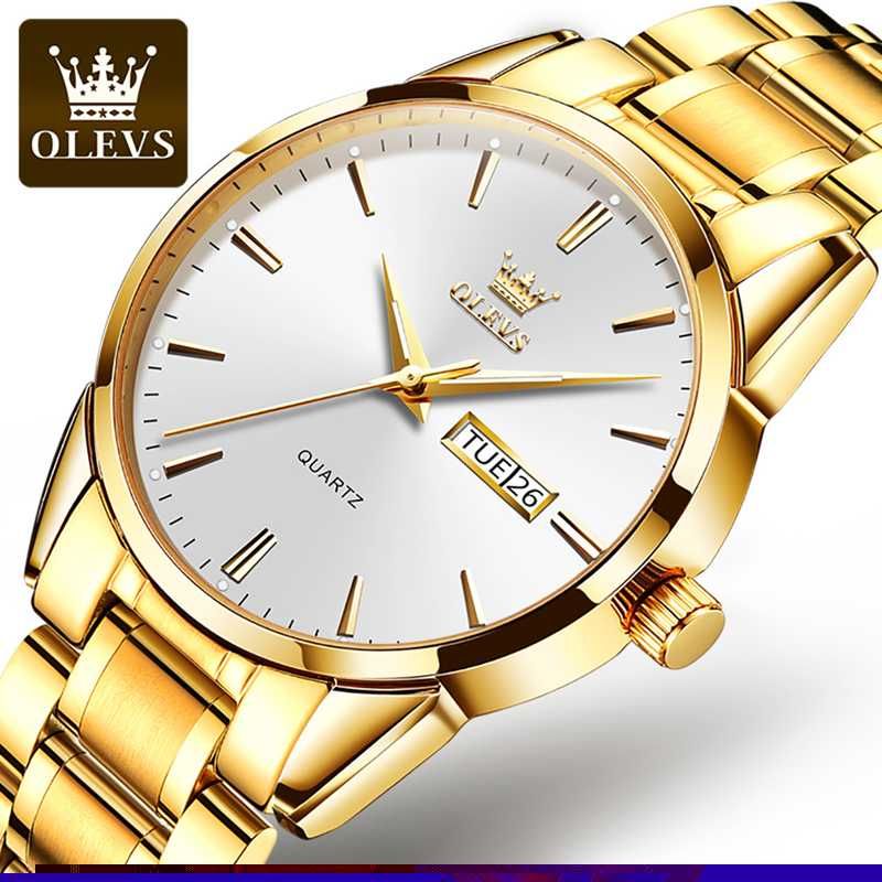 Klasyczny zegarek męski Olevs 39mm złoty bransoleta do garnituru box
