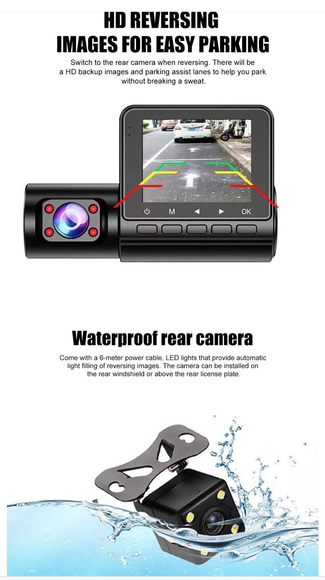 3 Câmeras, de Condução e Estacionamento 1080P  DVR Visão noturna infr