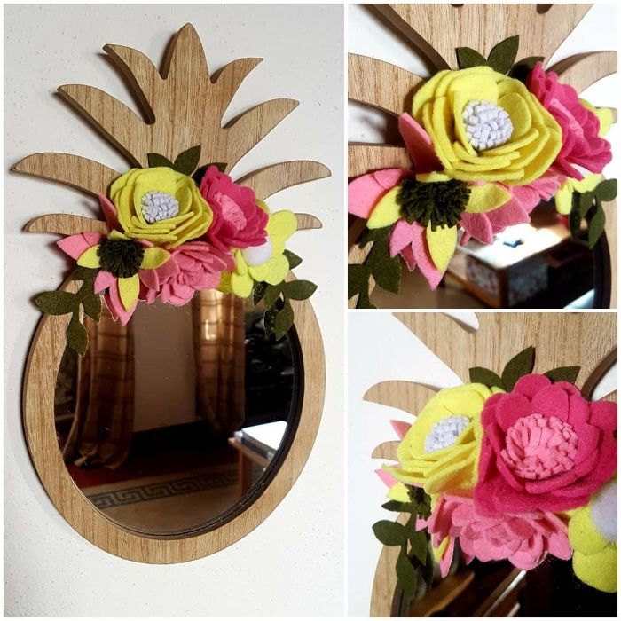 Espelho com toque floral - Rosa e Amarelo
