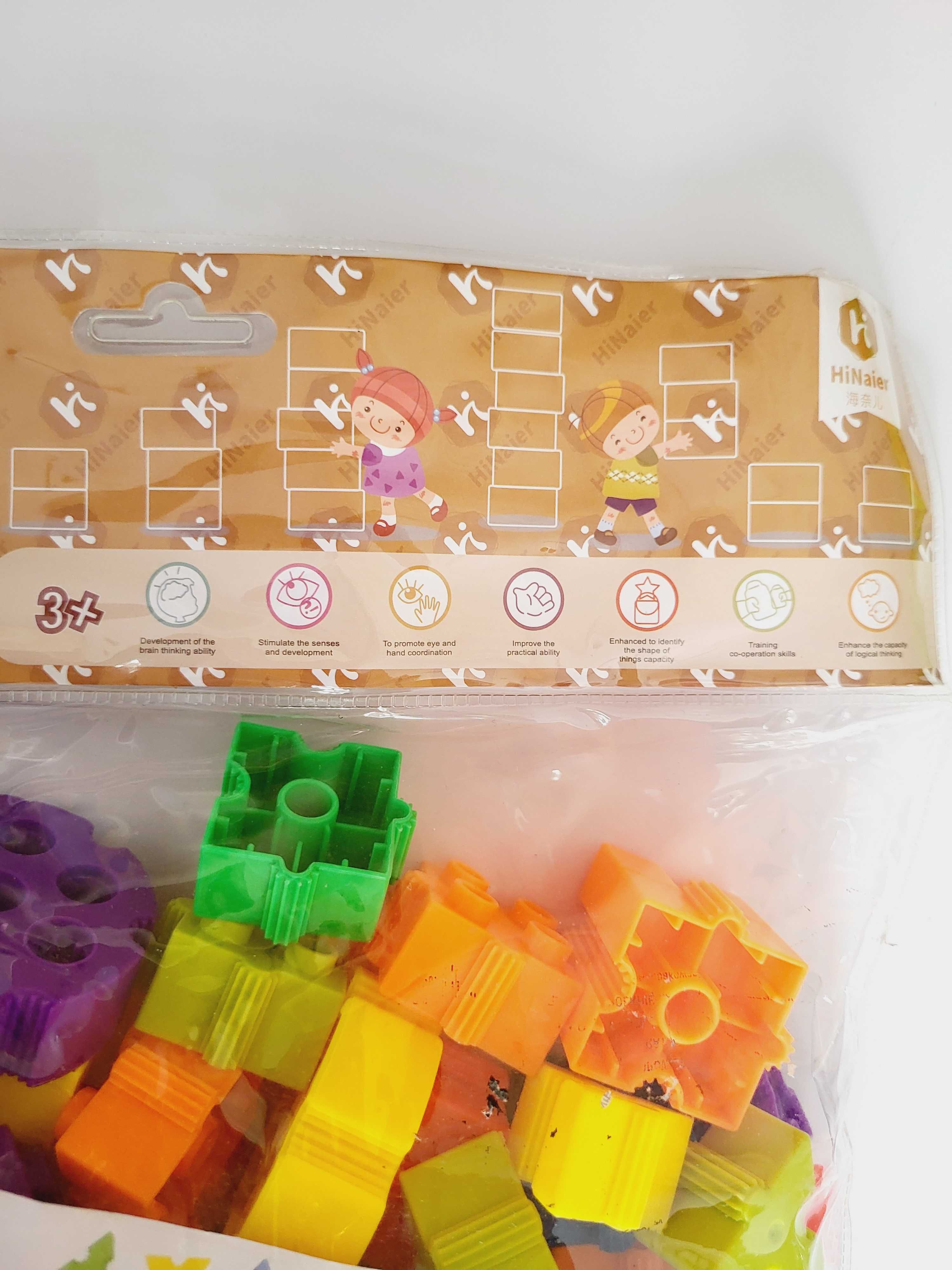 Klocki kolorowe konstrukcyjne kreatywne puzzle blocks w torbie 3+