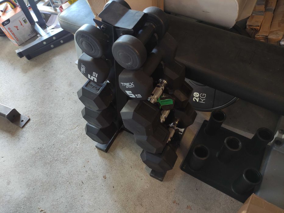 Hantle żeliwne ogumowane HEX stojak 2x5kg 2x7,5kg 2x10kg 2x12,5kg