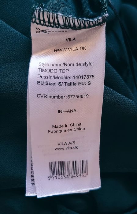 Top / bluzka w odcieniu butelkowej zieleni – Vila – S / 36
