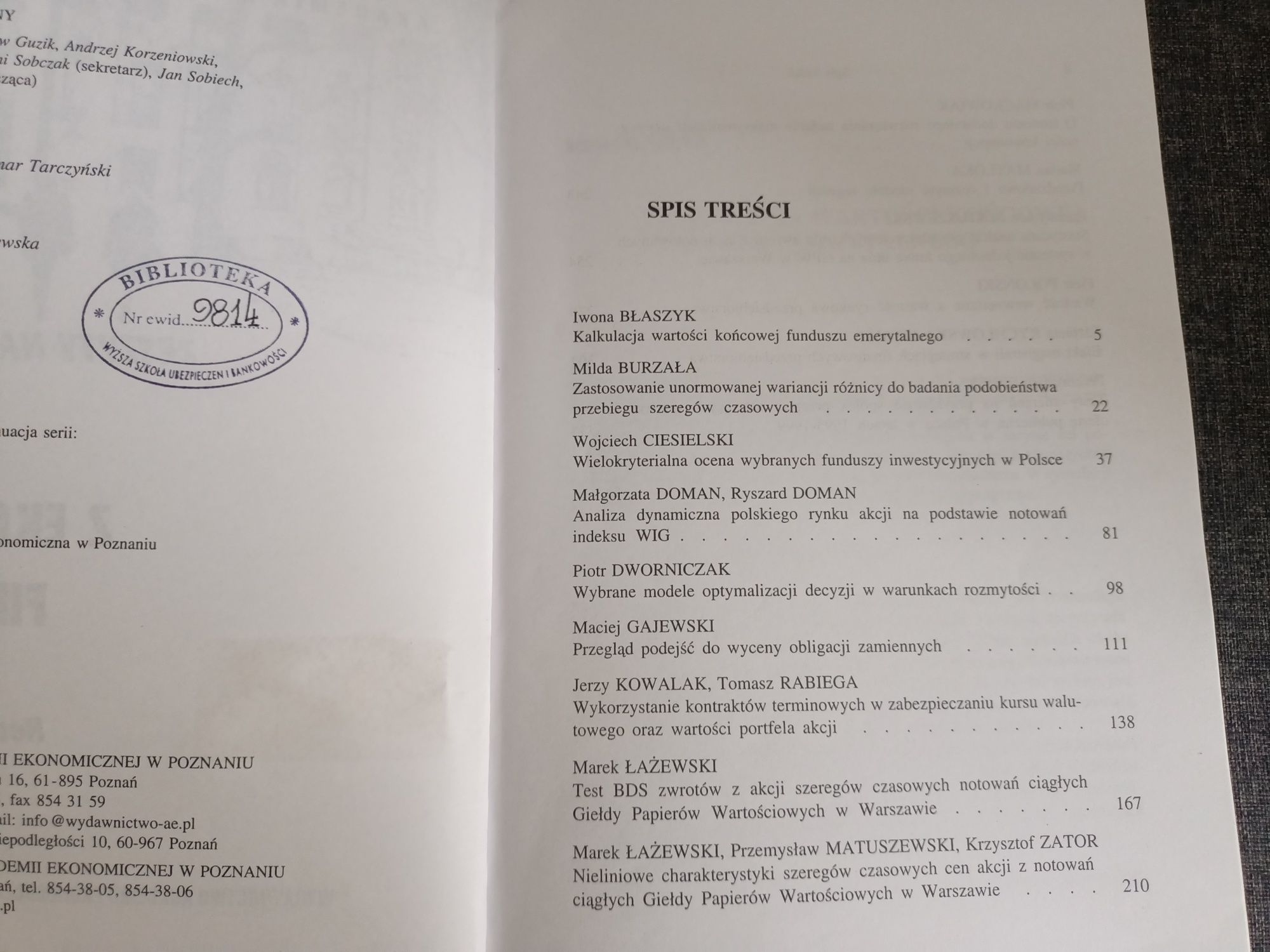 Prace z ekonometrii finansowej - Witold Jurek