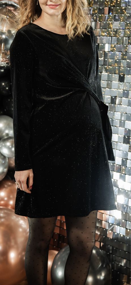 Оксамитова сукня для вагітних новорічна міні в блискітки розмір М