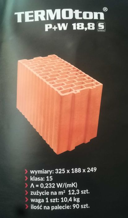 Pustak Ceramiczny Termoton PW 18,8 "S" z dostawa Brutto typ Porotherm