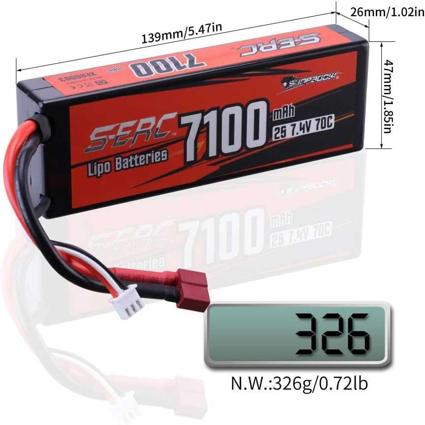 Sunpadow 2S LiPo 7.4V 7100mAh 70C із твердим корпусом Deans T Plug