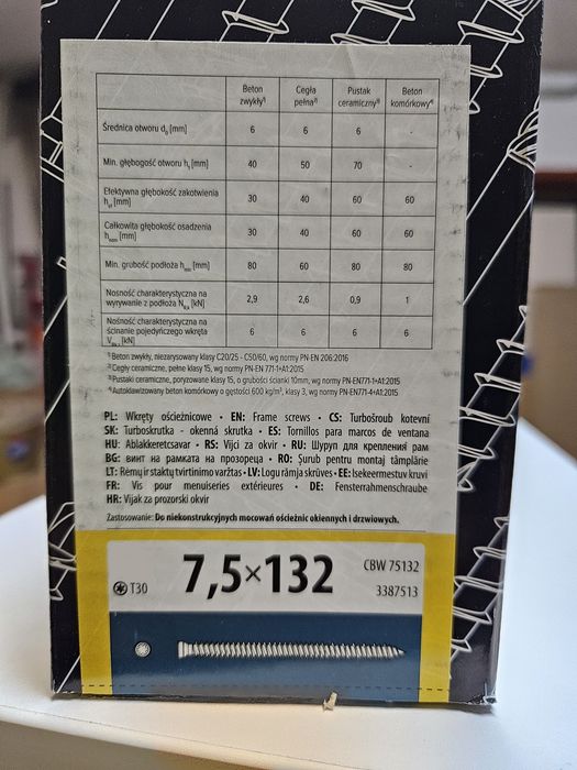Wkręty ościeżnicowe 7,5 x 132 50 szt