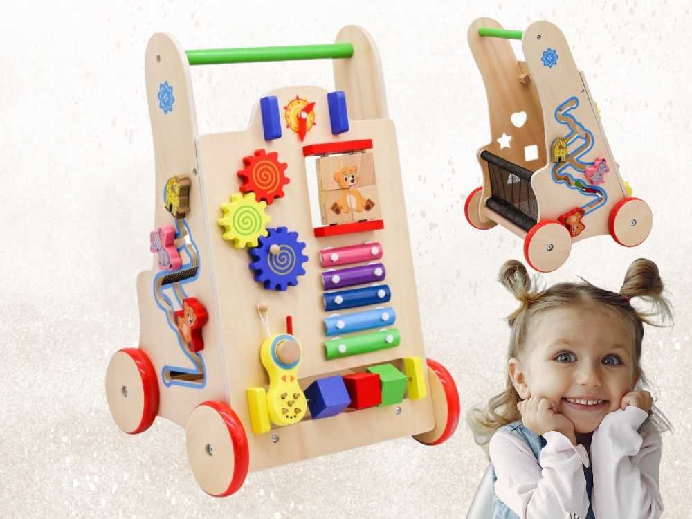 Tablica Edukacyjna Manipulacyjna Pchacz Chodzik Drewniany dla Dzieci