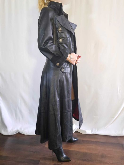 Płaszcz skórzany czarny gotycki skóra naturalna unikat wiktoriański