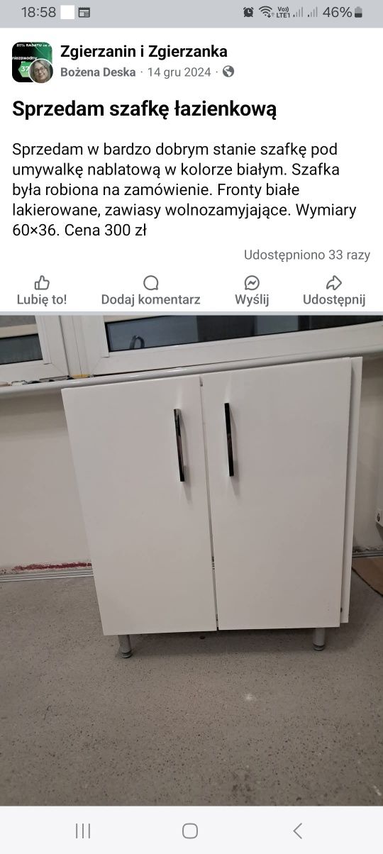 Sprzedam szafkę łazienkową
