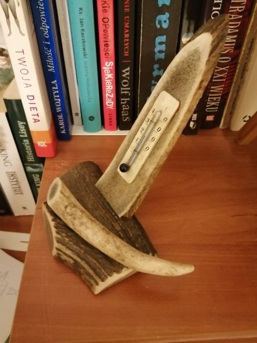 Termometr poroże rogi jeleń figurka rzeźba