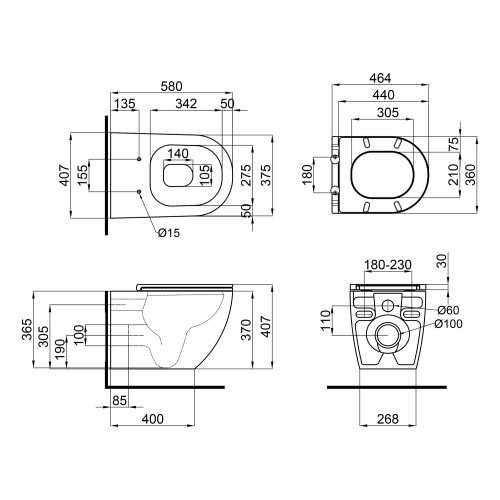 Подвесной безободковый унитаз с сидением slim softclose Q-tap (Чехия)