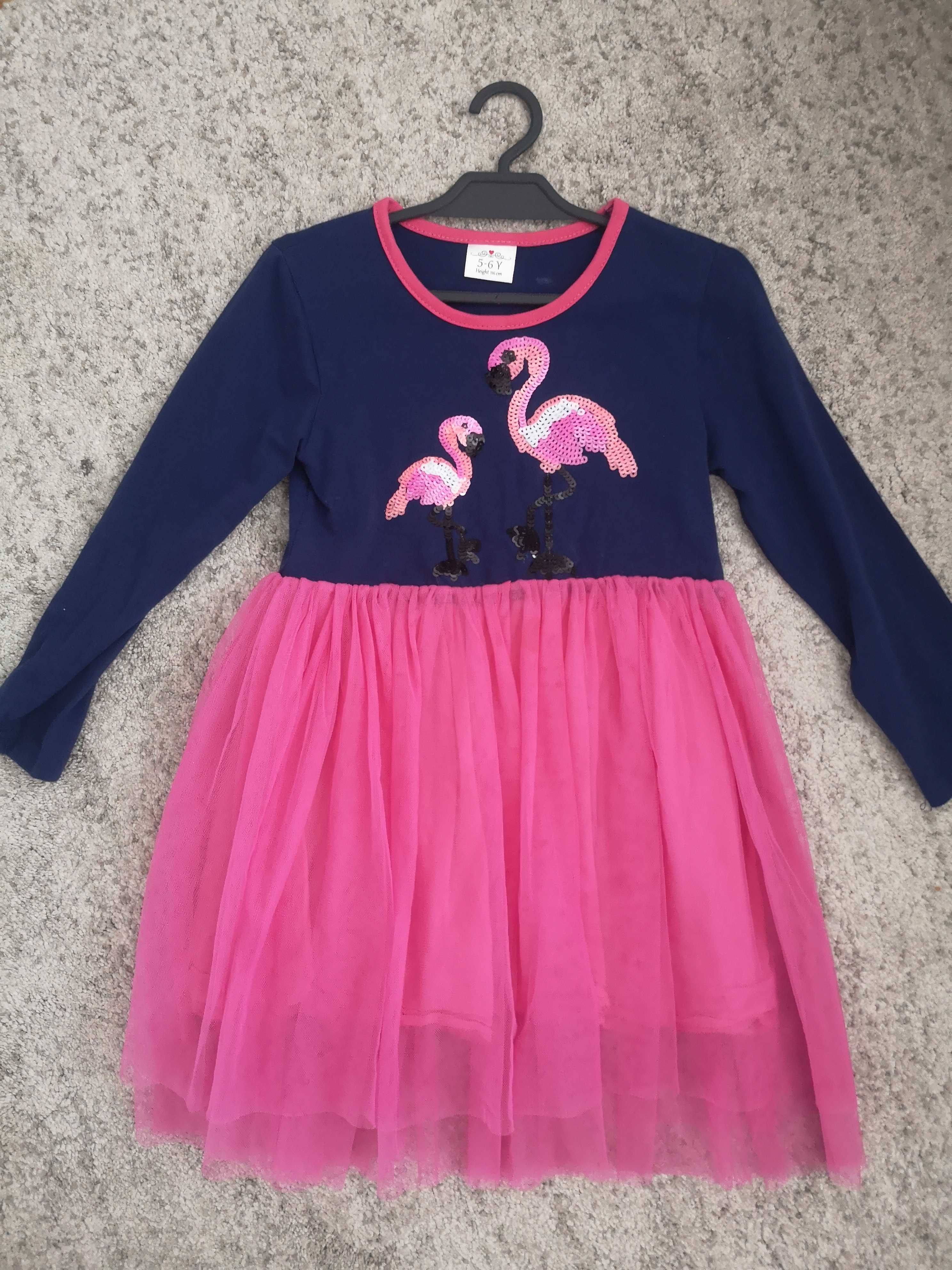 Zestaw sukienek 4 5 lat 110 116 flamingi sukienka paka flamingi