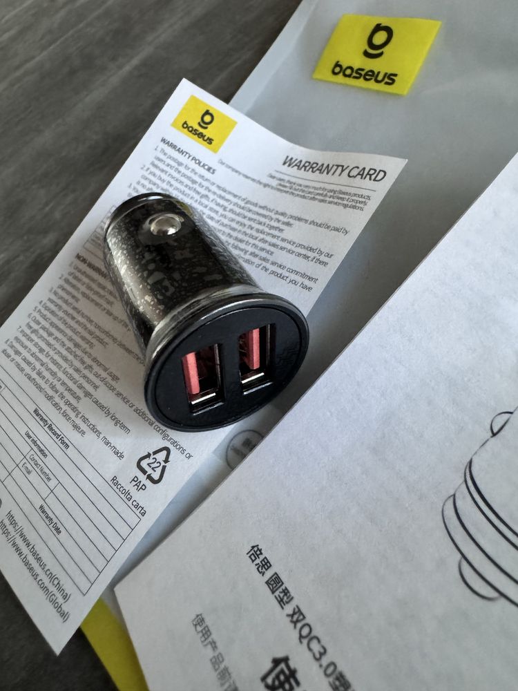 Baseus usb A + usb A 30W 5A зарядне 12v 24v
