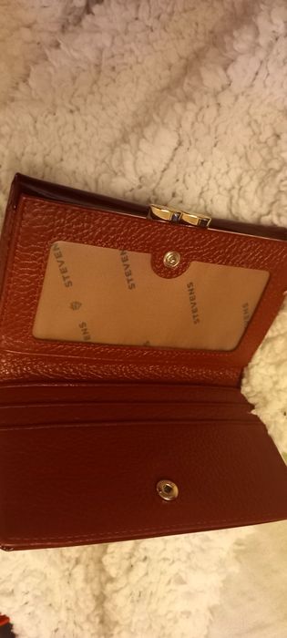 Portfel damski skóra naturalna kolor wiśniowy STEVENS nowy.