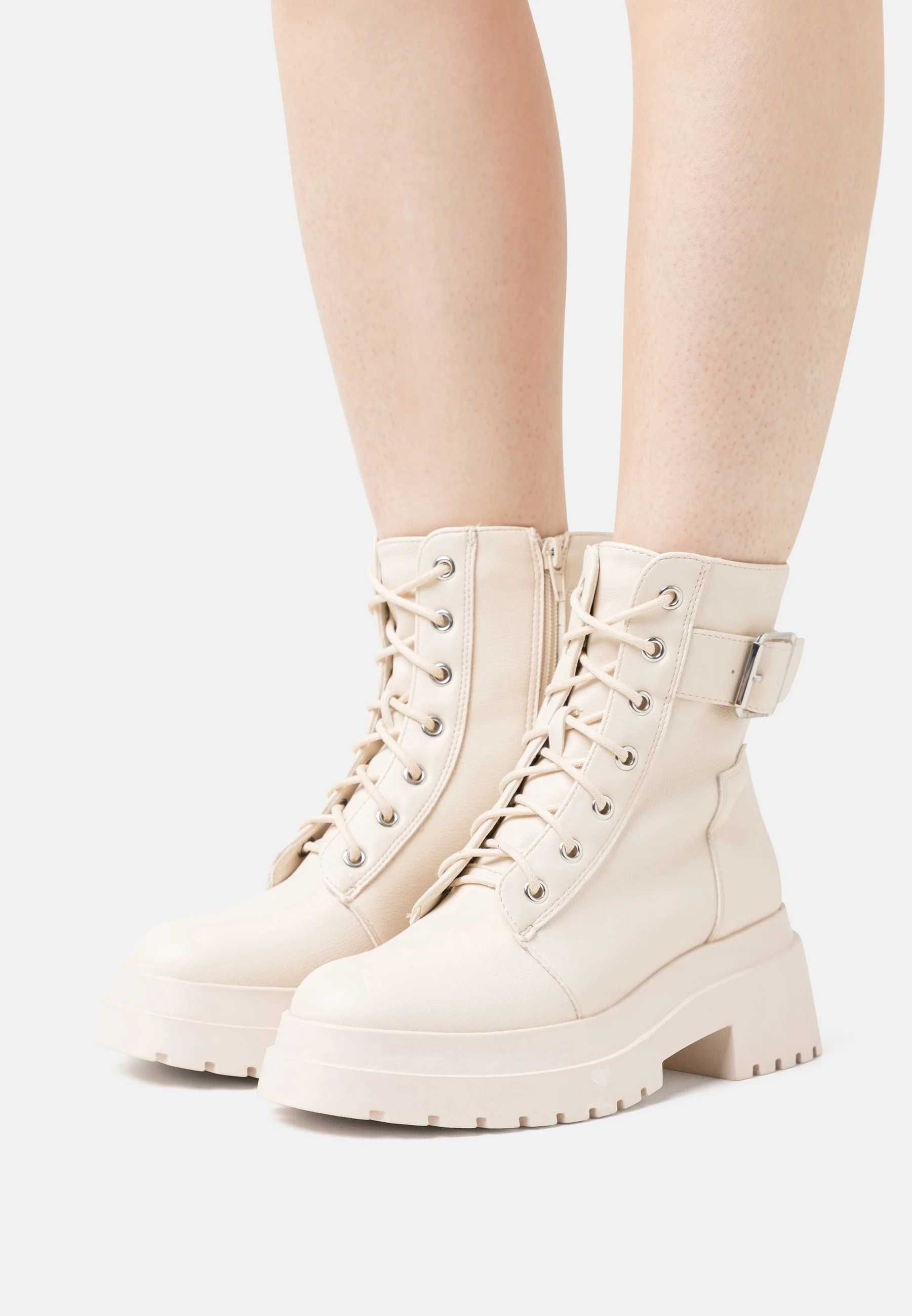 Even&Odd Botki na platformie workery buty kremowe 38